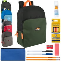 24 Pack of Assorted Two Tone Color Backpacks with 12 Piece Stationary Kits Each Containing 2 Pencils, 2 Pens, 4 Crayons, 1 Pencil Case, 1 Eraser & More!