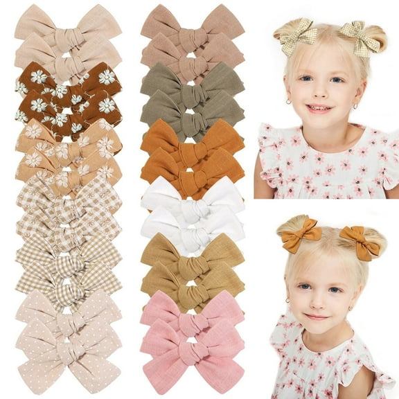 24 Pack Baby Girl Hair Clips Set, Hair Bows Barrettes Handmade Accessories Alligator Clip for Babies Infant Toddlers Kids in Pairs