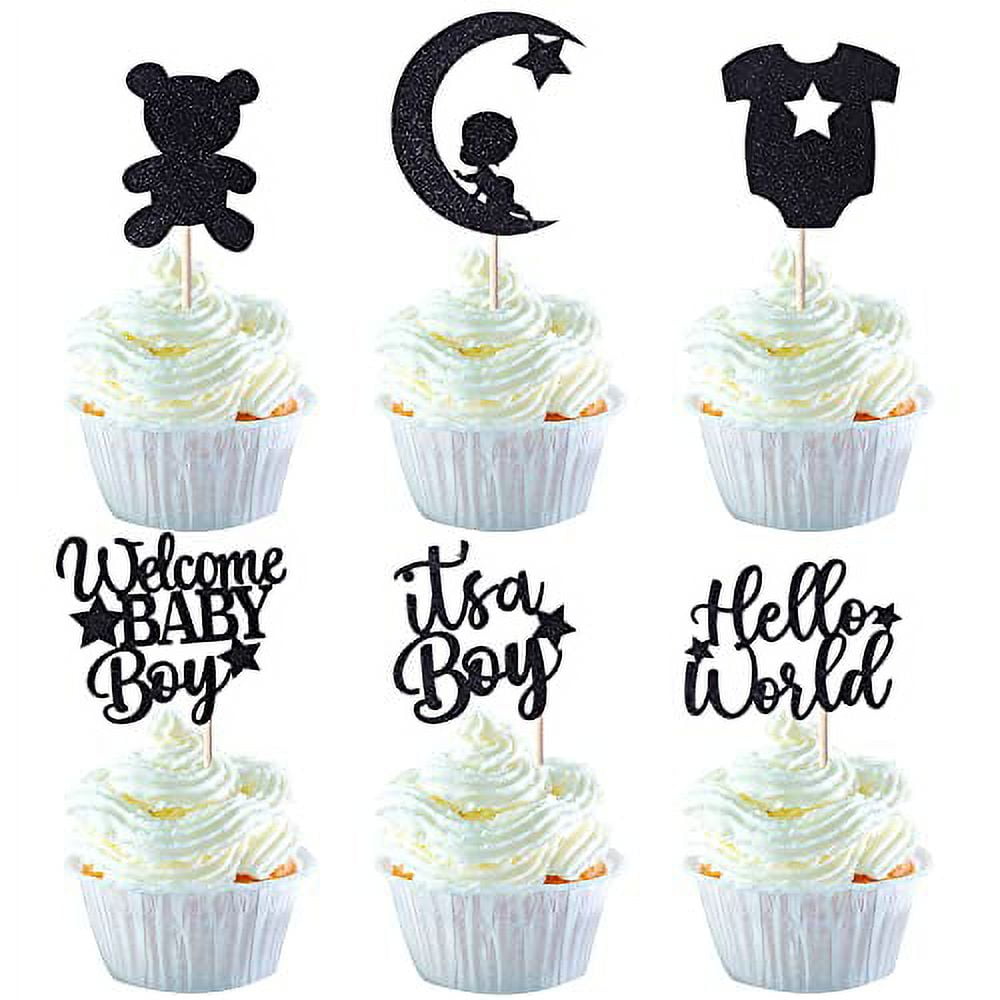 24 Pack Baby Shower Cupcake Toppers It's a Boy Cupcake Picks Glitter