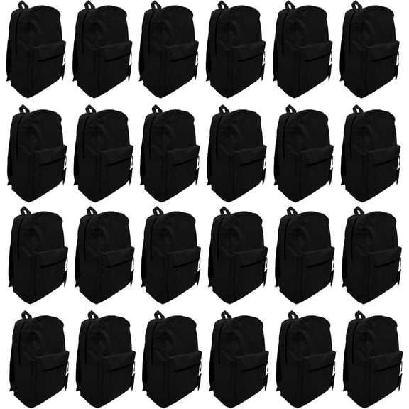 24 Pack Backpack, Bulk 17 inch Outdoor Travel Zippered Bags Bulk Pack for Corporate Events (Black)