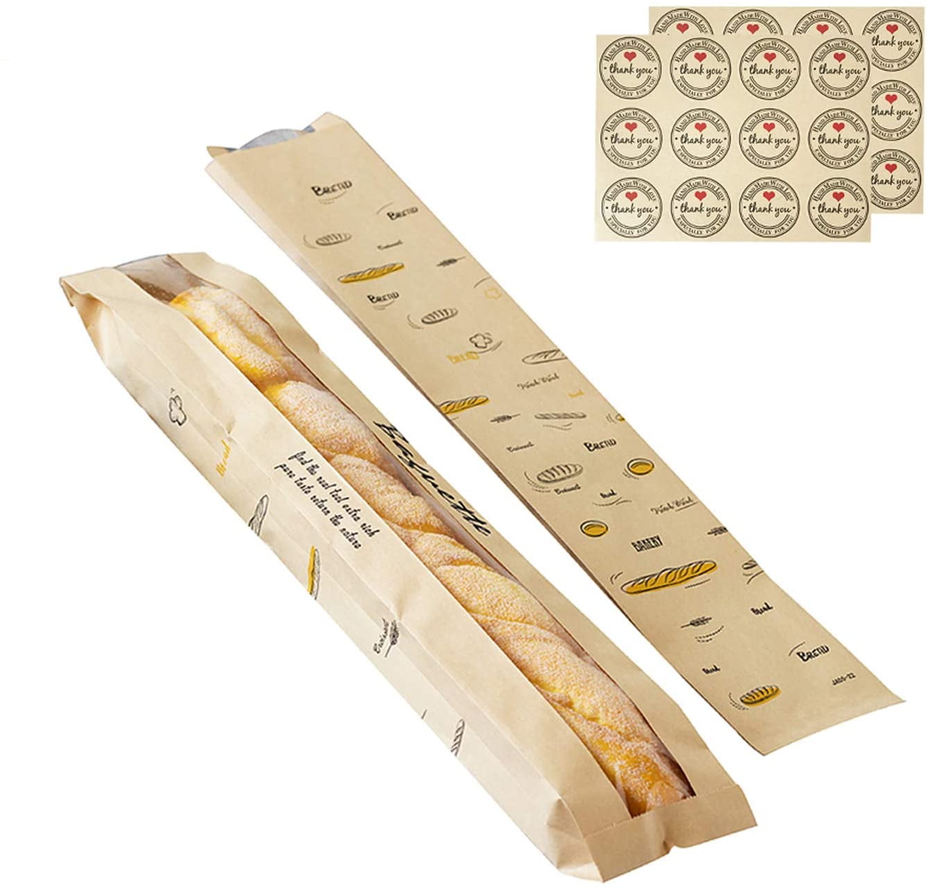 24 Pack Baguette Bread Fresh Kraft Paper Bag - Breathable Loaf Packing ...