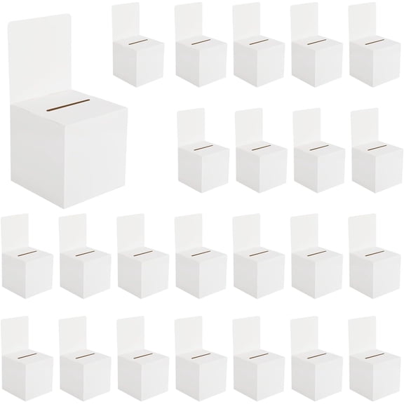 24 Pack Ballot Box with Self-Locking Base & Removable Header, 6x6x6 Inch Suggestion Box, Raffle Ticket Box, Donation Box for Fundraising, Voting, Business Card Collection