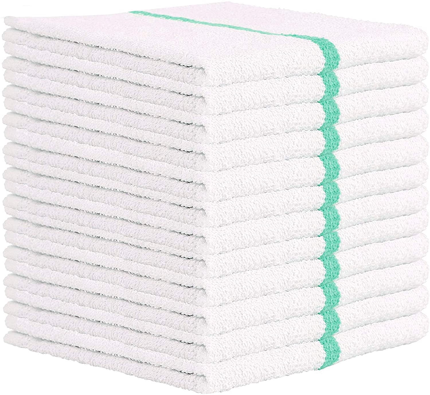 24 Pack Bar Mop Towels, 16x19 Kitchen Cleaning Towels, 30oz Commercial Bar Mop Towels, Restaurant Cleaning Towels, Green Stripe by Towels N More