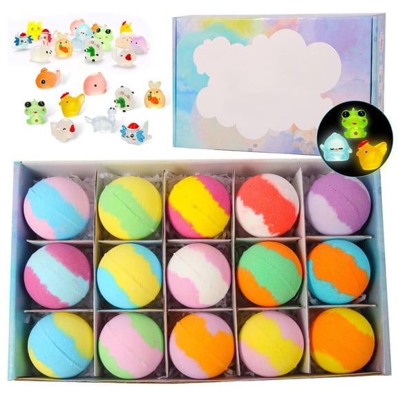 24 Pack Bath Bombs with Toys, Bath Bomb with Surprise Inside, Handmade Organic Bubble Bath Ball Gift Set for Birthday, Holidays, Bath Time Fun & Positive Routines