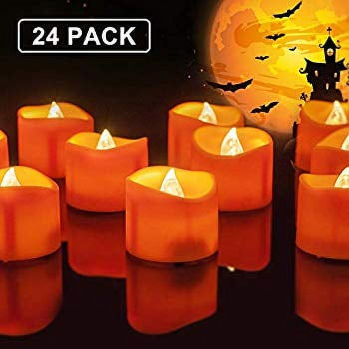 24 Pack Battery Operated LED Tea Lights, Orange Flameless Votive