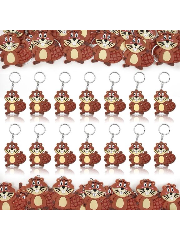 24 Pack Beaver Keyring Party Favors Brown