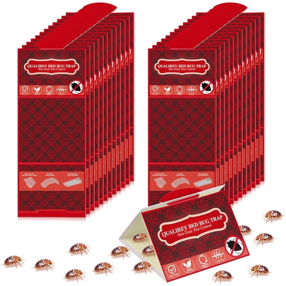24 Pack Bed Bug Traps, Non Toxic Bedbug Detector for Bed Legs, Bedbug Interceptors Attracts Bedbugs, Early Detection Glue Traps, Indoor Bug Control for Home Travel(Red,Triangle)