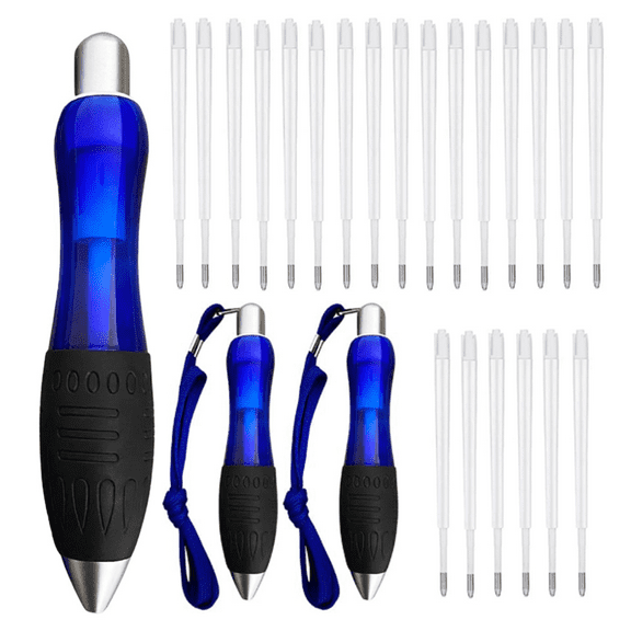 24 Pack Big Fat Pens Aids Writing For Tremor, Arthritis, Parkinson, Handicap, Carpal Tunnel Large Wide Grip Pen Blue (3 Pens + 21 Refills)