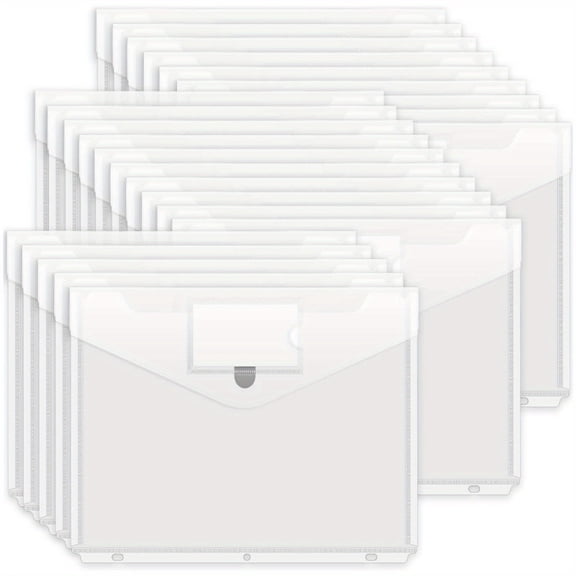 24 Pack Binder Pocket, Plastic Folders with Tight Closure, Folders with Pockets Side Loading, Binder Organizer, Binder Dividers with Pockets, Letter Size, Clear