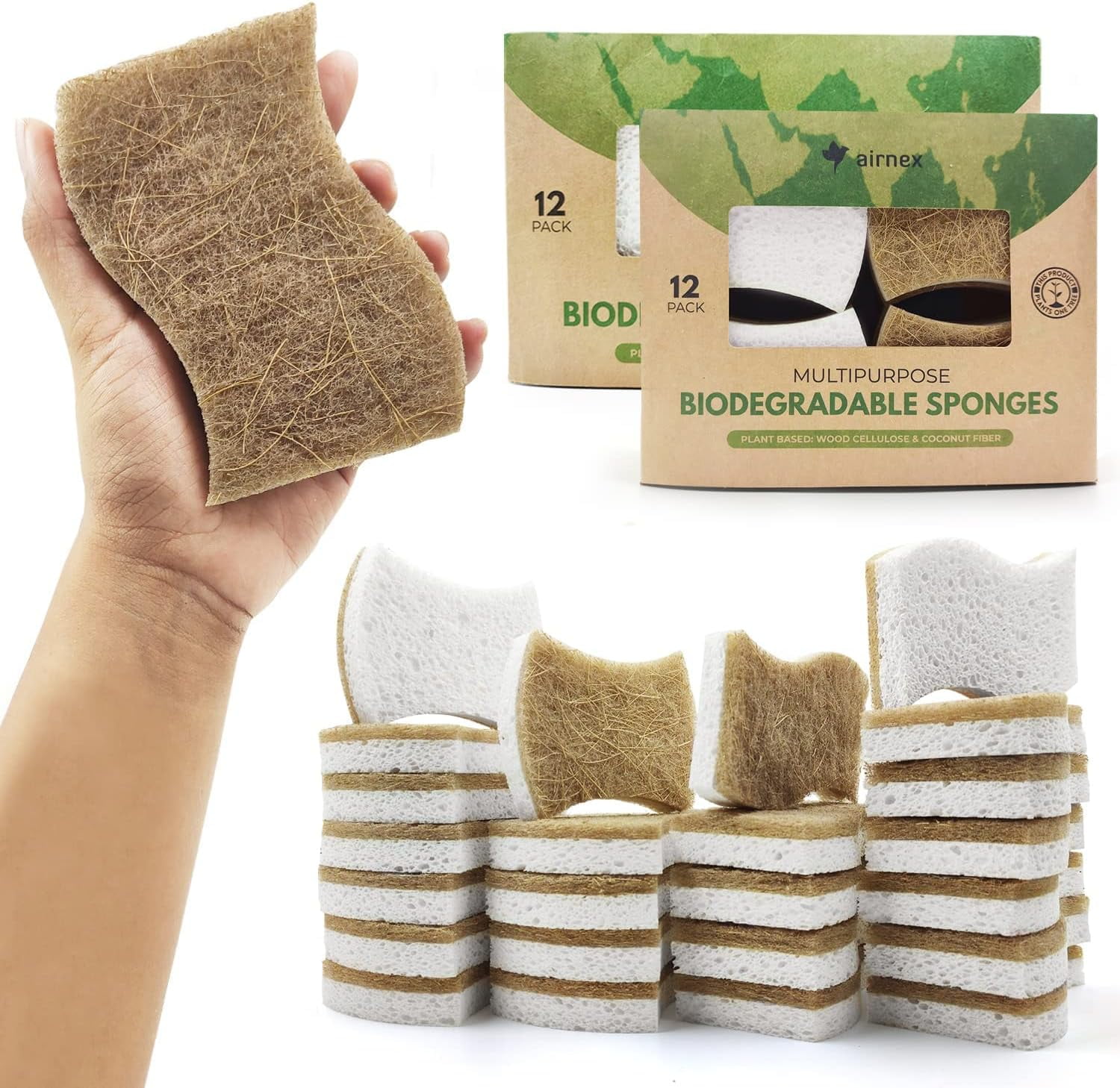 24 Pack Biodegradable Natural Kitchen Sponge - Compostable Cellulose ...