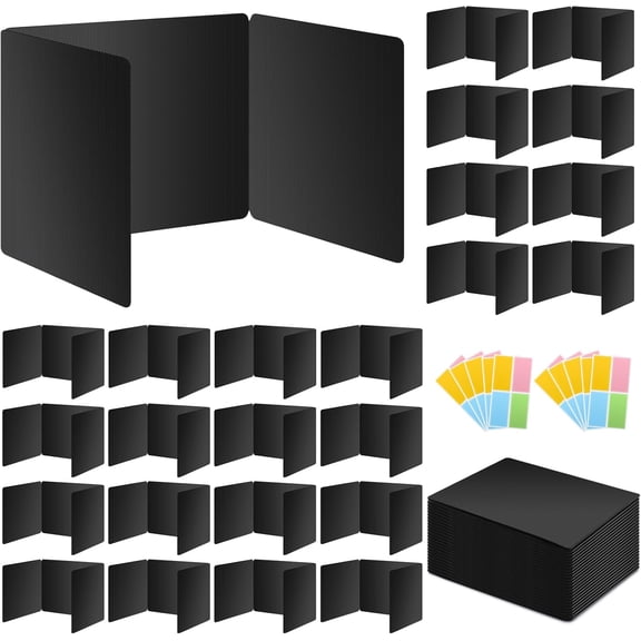 24 Pack Black Desk Dividers for Students, Privacy Shields Folder for Students, Durable & Waterproof Plastic Study Board, Classroom Teacher Supplies Test Divider, Includes 40pcs Extra Labels