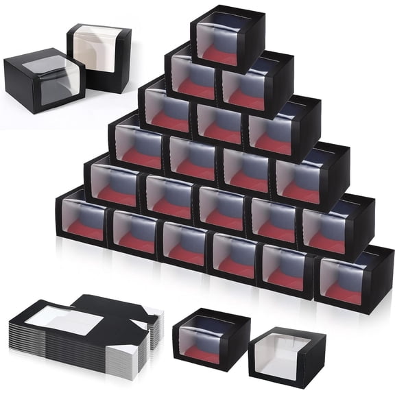 24 Pack Black Hat Boxes with Window - Display & Storage Box for Baseball Caps, Snapbacks, Dad Hats | 7.8 x 7.8 x 4.7 Inch Foldable Box Organizer