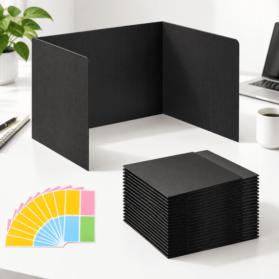 24 Pack Black Plastic Desk Dividers, 18.11 x 14.88 x 6.10 in, Classroom Test & Study Shields