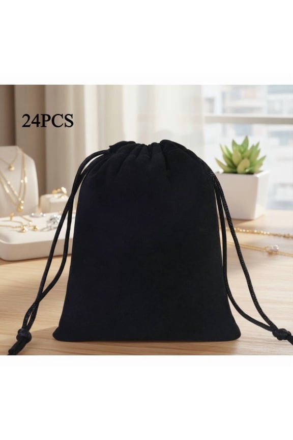 24-Pack BlackVelvet Drawstring Bags (3x4 Inches) - Soft Jewelry Coin Purses for Wrapping Crystals, Mini Urns, Resin Runes, Ideal for Weddings & New Year's Eve