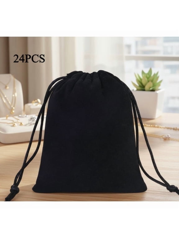 24-Pack BlackVelvet Drawstring Bags (3x4 Inches) - Soft Jewelry Coin Purses for Wrapping Crystals, Mini Urns, Resin Runes, Ideal for Weddings & New Year's Eve