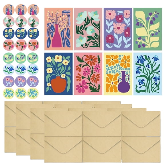 24 Pack Blank Greeting Cards with Envelopes: 8 Floral Patterns for Wedding Birthday Condolence Invitation Cards