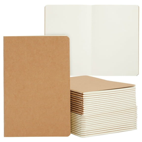 Paper Junkie Softcover Blank Notebooks - 24-Pack, A5, 60 Pages, Kraft - Sketchbooks Bulk for Sketching & Writing - Ample Pages for Journals for Writing