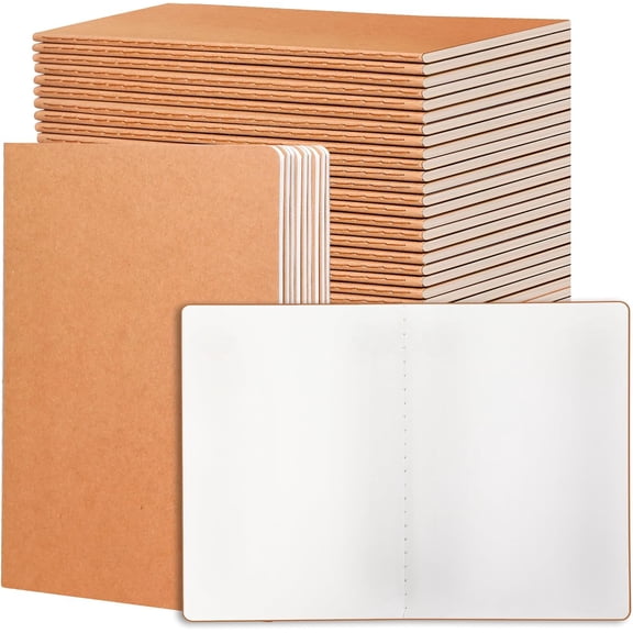 24 Pack Blank Kraft Notebooks, 8.3"x5.5" A5 Small Journal Bulk Blank Notebooks 80 Gsm Unlined with 60 Pages A5 Subject Notebooks Traveler Journal Set for Adult Students Office School Supplies