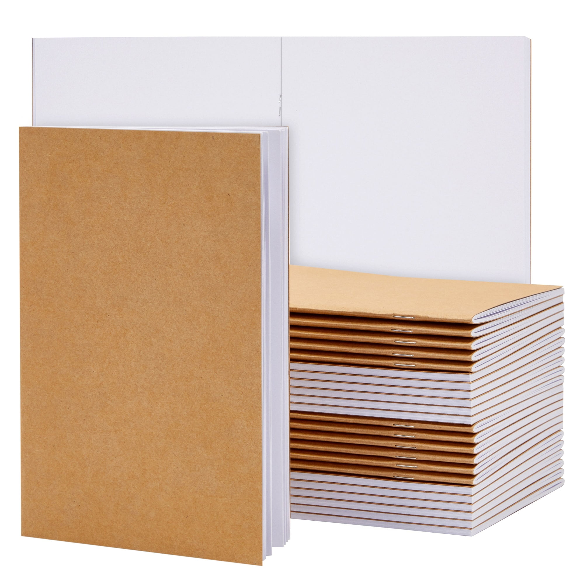24 Pack Blank Notebook Bulk, Brown Unlined Kraft Paper Journals for Drawing, Sketching, Sketchbooks to Write Stories, Office Supplies - A5 5.5x8.5 inch Medium