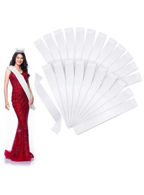 24 Pack Blank White Satin Sashes Bulk for Pageants, Bachelorette Party, Prom (4 x 33 In)