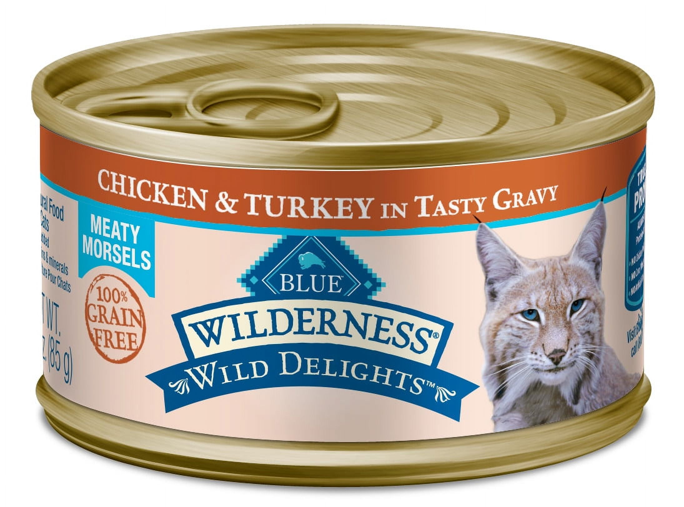 (24 Pack) Blue Buffalo Wilderness Wild Delights Chicken & Turkey Grain Free Wet Cat Food, 3 oz. Cans