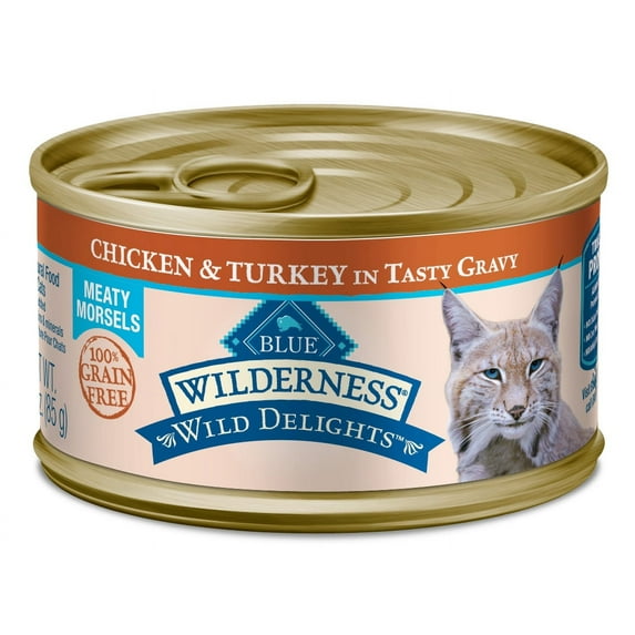 (24 Pack) Blue Buffalo Wilderness Wild Delights Chicken & Turkey Grain Free Wet Cat Food, 3 oz. Cans