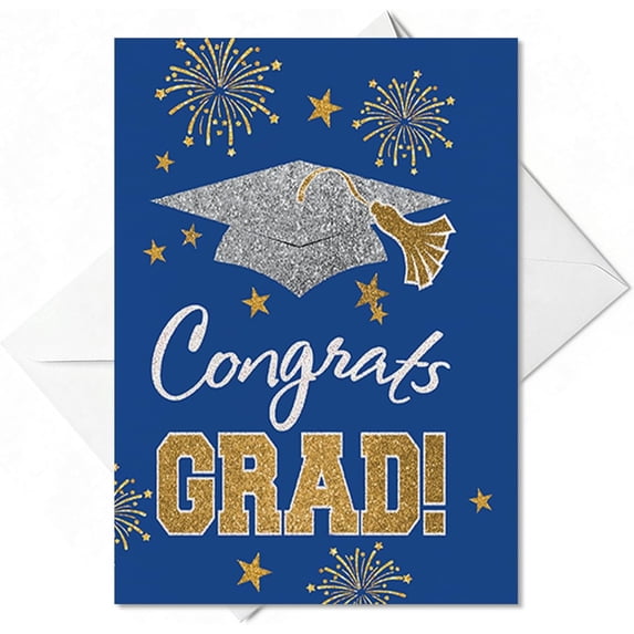 24 Pack Blue Fireworks College Graduation Cards Gift With Envelope & Stickers Blank Note Greeting Cards, 5 x 7 Inch