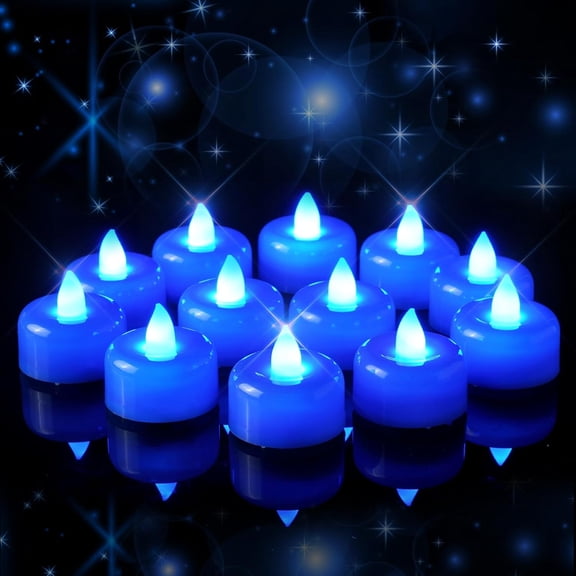 24 Pack Blue Flameless LED Tea Lights Candles Battery Operated, Electric Fake Tealight Candles for Wedding, Table Centerpiece, Home Decor, Gift, Party, Halloween, Christmas, Proposal