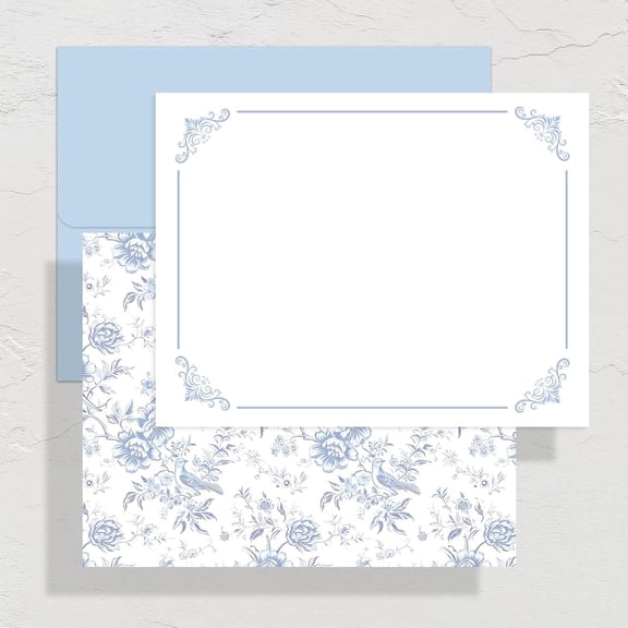 24 Pack Blue Floral Bird Stationery Cards with Envelopes Blue Flower Blank Note Cards Spring Summer Greeting Card for Baby Shower Birthday Invitations Supplies