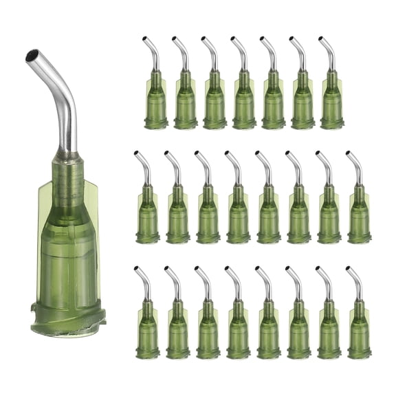 24 Pack Blunt Tip Dispensing Needles, 14Ga Gauge Stainless Steel 45 Degrees Bent Dispensing Tips with Luer Lock 0.5" End Angled Blunt Dispenser Needle, Olive