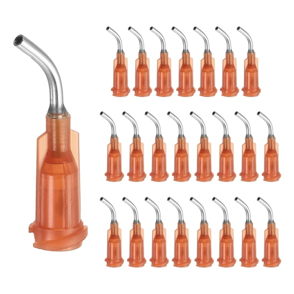 24 Pack Blunt Tip Dispensing Needles, 15Ga Gauge Stainless Steel 45 Degrees Bent Dispensing Tips with Luer Lock 0.5" End Angled Blunt Dispenser Needle, Amber
