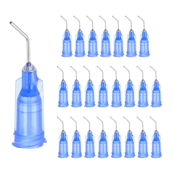 24 Pack Blunt Tip Dispensing Needles, 22Ga Gauge Stainless Steel 45 Degrees Bent Dispensing Tips with Luer Lock 0.5" End Angled Blunt Dispenser Needle, Blue