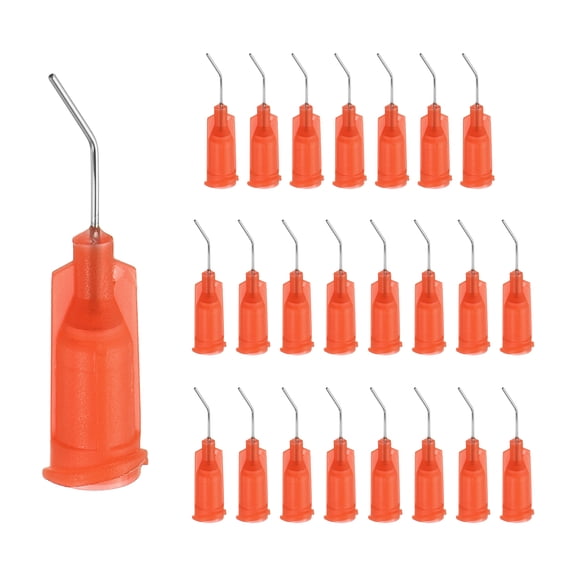 24 Pack Blunt Tip Dispensing Needles, 24Ga Gauge Stainless Steel 45 Degrees Bent Dispensing Tips with Luer Lock 0.5" End Angled Blunt Dispenser Needle, Orange-red