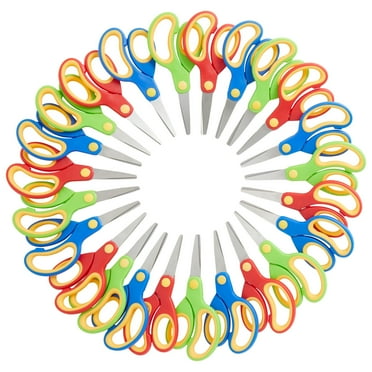 24 Pack Blunt Tip Scissors - Classroom Bulk Pack for Kids Crafts, Student DIY Art Projects, Teacher Supplies (3 Colors, 5 Inch)