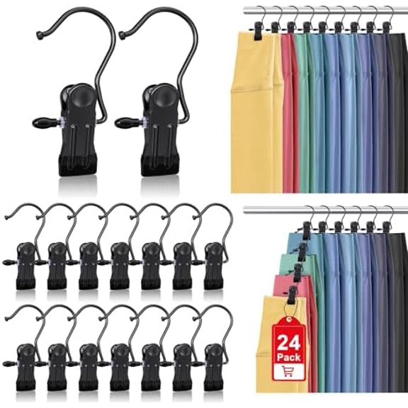 24 Pack Boot Hangers Clips for Closet, Heavy Duty Legging Organizer for Closet Hanging Pants Hangers with Clips Clothes Pins Hanger Clips Laundry Hooks Towel Socks Hats Tall Boots Home Travel Black