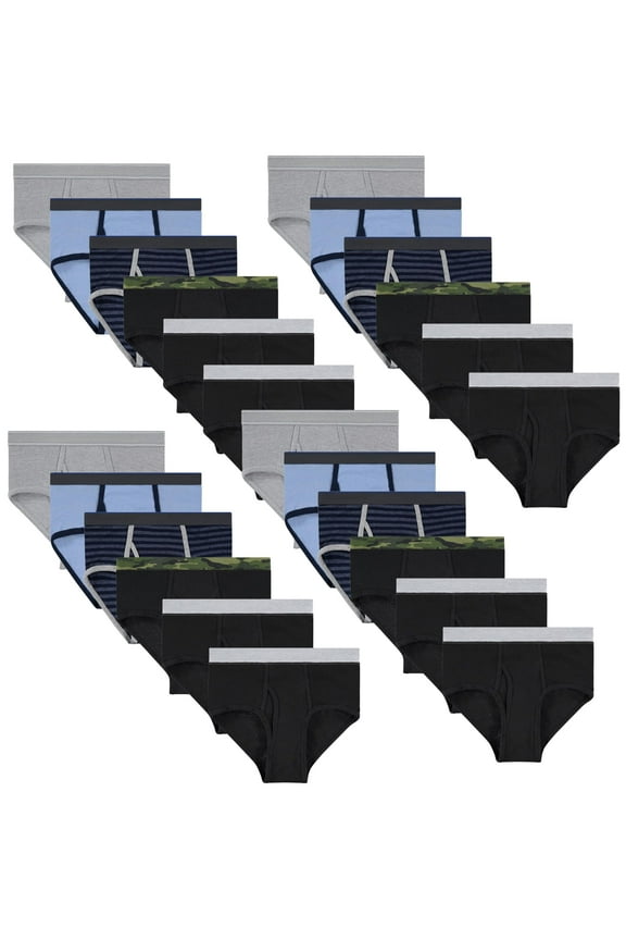 24 Pack Boys Cotton Underwear Briefs, Assorted Colors Underpants for Children, Bulk Brief Packs