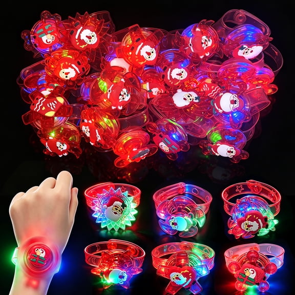 24 Pack Bracelets, Xmas LED Light Up Fidget Spinner Bracelets, Party Supplies, Glow in The Dark Christmas Party Favors