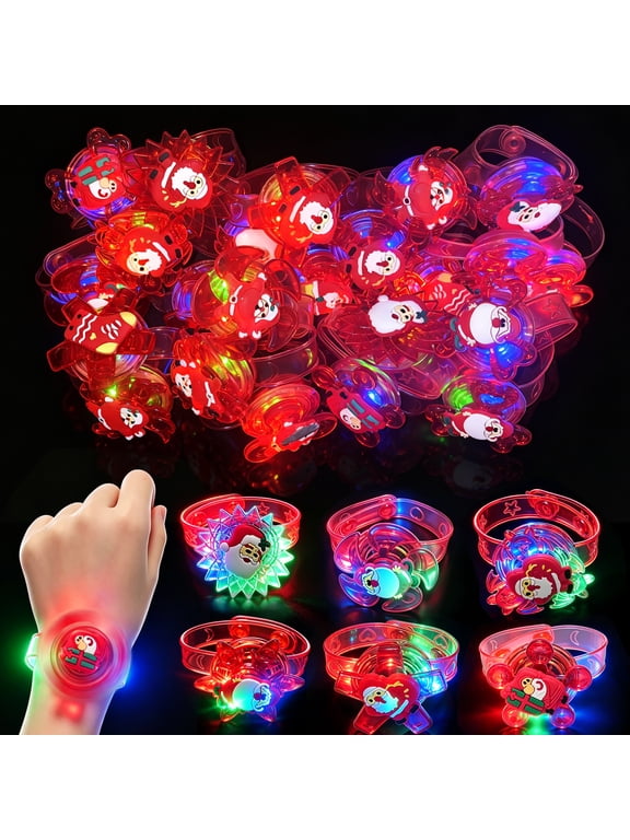 24 Pack Bracelets, Xmas LED Light Up Fidget Spinner Bracelets, Party Supplies, Glow in The Dark Christmas Party Favors
