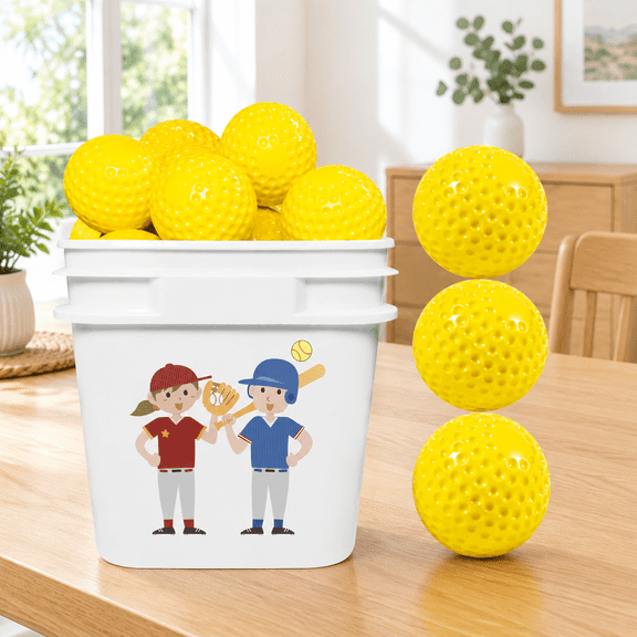 24 Pack Bucket Of Dimpled Baseballs For Pitchinghine - Practice Balls Hitting And Fielding Rubber Hand-eye Coordination
