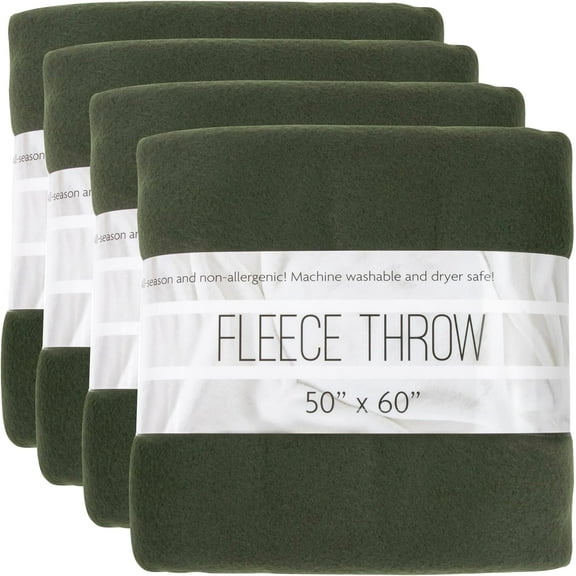 (24 Pack) Bulk Fleece Throw Blankets for Wedding Favors, Homeless Women, Men, Homes, Bed, Sofa, Couch, Office, Pet Blankets, Travel | Soft Warm Lightweight Throw Blankets in Bulk (Dark Green)
