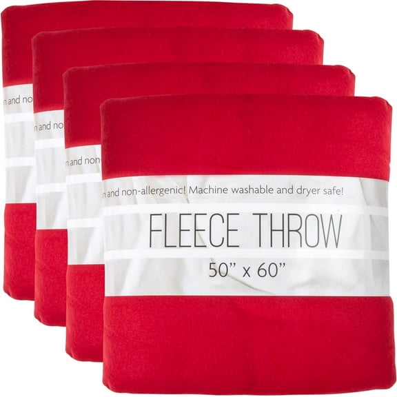 (24 Pack) Bulk Fleece Throw Blankets for Wedding Favors, Homeless Women, Men, Homes, Bed, Sofa, Couch, Office, Pet Blankets, Travel | Soft Warm Lightweight Throw Blankets in Bulk (Red)