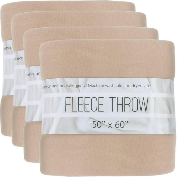 (24 Pack) Bulk Fleece Throw Blankets for Wedding Favors, Homeless Women, Men, Homes, Bed, Sofa, Couch, Office, Pet Blankets, Travel | Soft Warm Lightweight Throw Blankets in Bulk (Khaki)