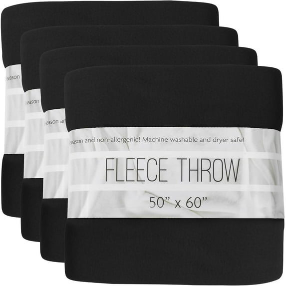 (24 Pack) Bulk Fleece Throw Blankets for Wedding Favors, Homeless Women, Men, Homes, Bed, Sofa, Couch, Office, Pet Blankets, Travel | Soft Warm Lightweight Throw Blankets in Bulk (Black)