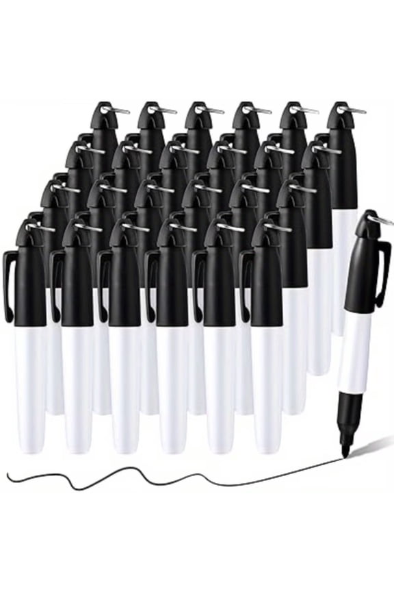 24-Pack Bulk Mini Permanent Markers, Heavy-Duty Permanent Ink with Keychain Clip for Nurse, Office & Outdoor Use