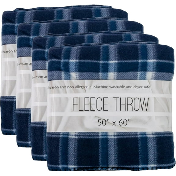 Trail maker (24 Pack) Plaid Fleece Blankets and Throws in Bulk Pack 50 x 60 for Wedding Guests, Homeless, Pets, 160 GSM