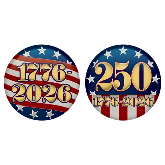24 Pack Bulk Semiquincentennial Patriotic Buttons 2 Inch