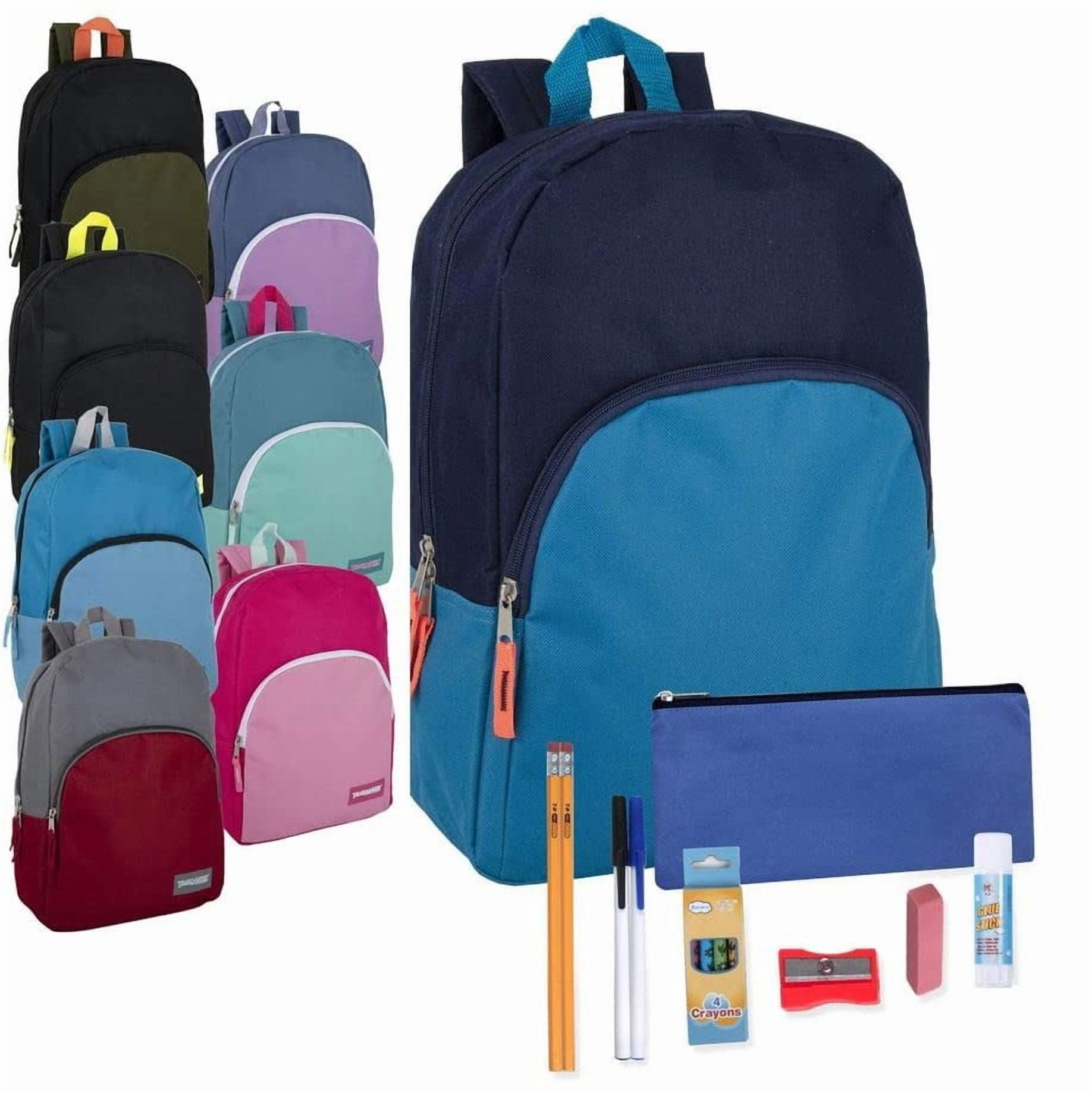 24 Pack of Bulk Wholesale 15 Inch Two Tone Color Backpacks with 12 ...