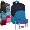 thumbnail image 1 of 24 Pack of Bulk Wholesale 15 Inch Two Tone Color Backpacks with 12 Piece Stationary Kits Containing Pens, Pencils and More!, 1 of 7