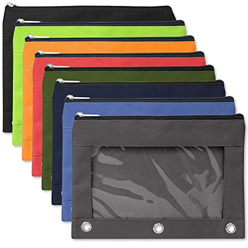 SHUESS 24-Pack 3-Ring Binder Pencil Pouches - 6 Color Assortment With Clear Windows & Zipper