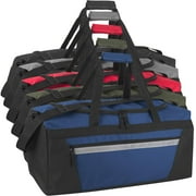 24 Pack of Bulk Wholesale 40 Liter 22 Inch Duffle Bags with Reflective Stripe, Front Accessory Pocket, Velcro Handles and Luggage Strap for Sports, Gym & Traveling in Assorted Colors